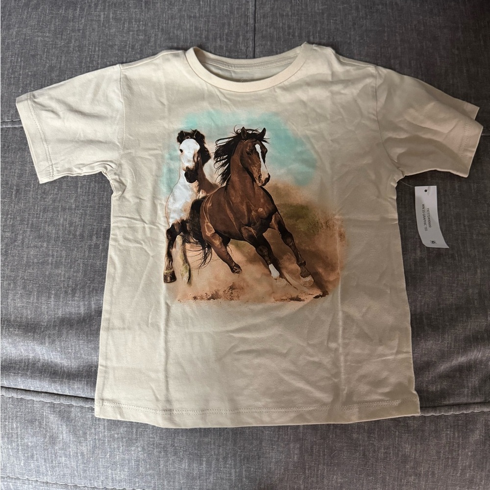 wonder nation Cream Tee with Brown & White Horse Graphic